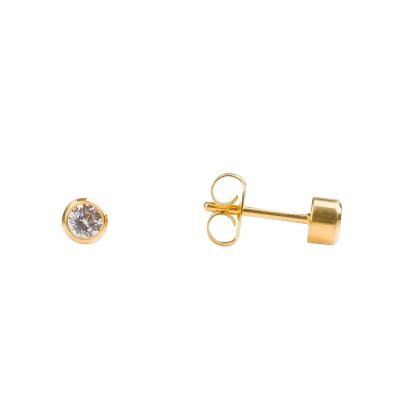 Studex 18K Gold Bezel April Crystal Earrings 3 mm