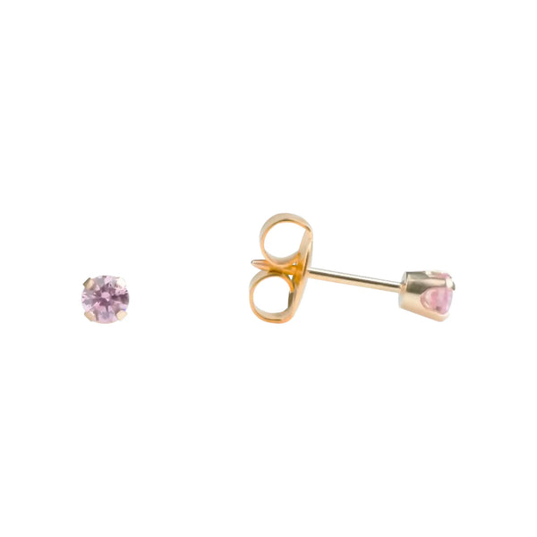 Studex 18K Gold Tiff Pink Cubic Zirconia Earrings 3 mm